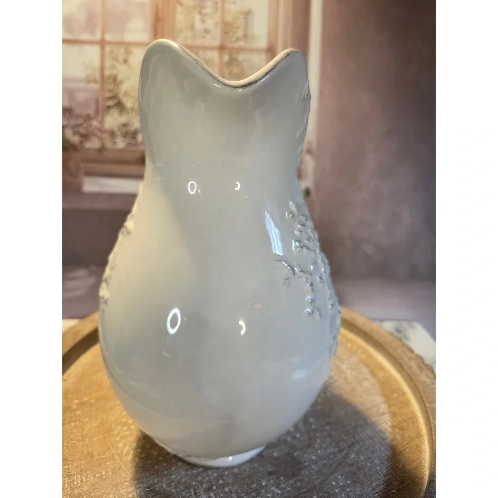 Vintage Italian Style Ceramic Floral‎ Embossed Pitcher Farmhouse Creamer Vase